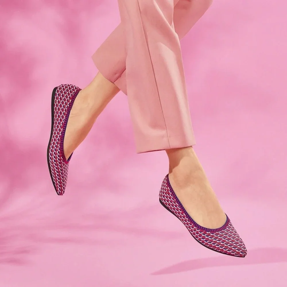 VIVAIA Aria Pointed Toe‎ Knit Flats Red Blue White Geometric Women Shoes US/ 9.5